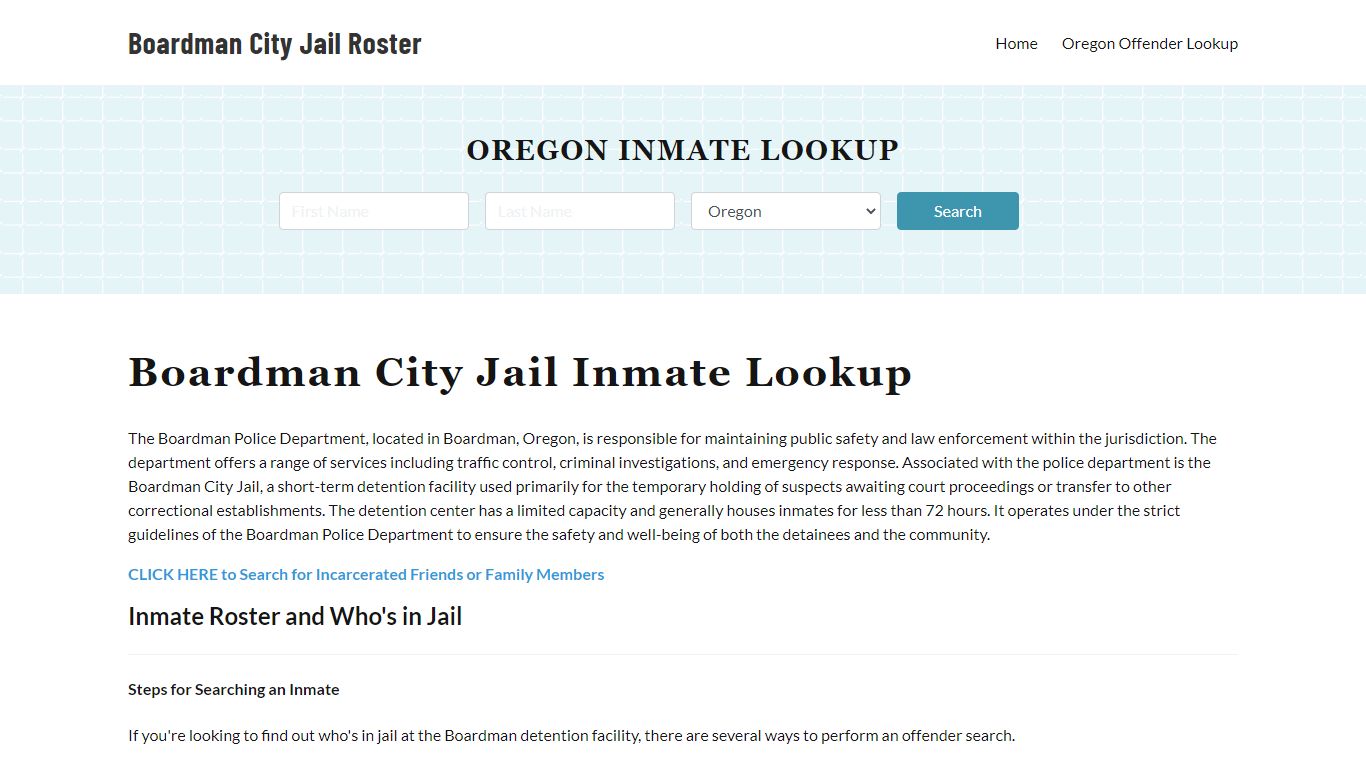 Boardman Police Department & City Jail, OR Inmate Roster, Arrests, Mugshots